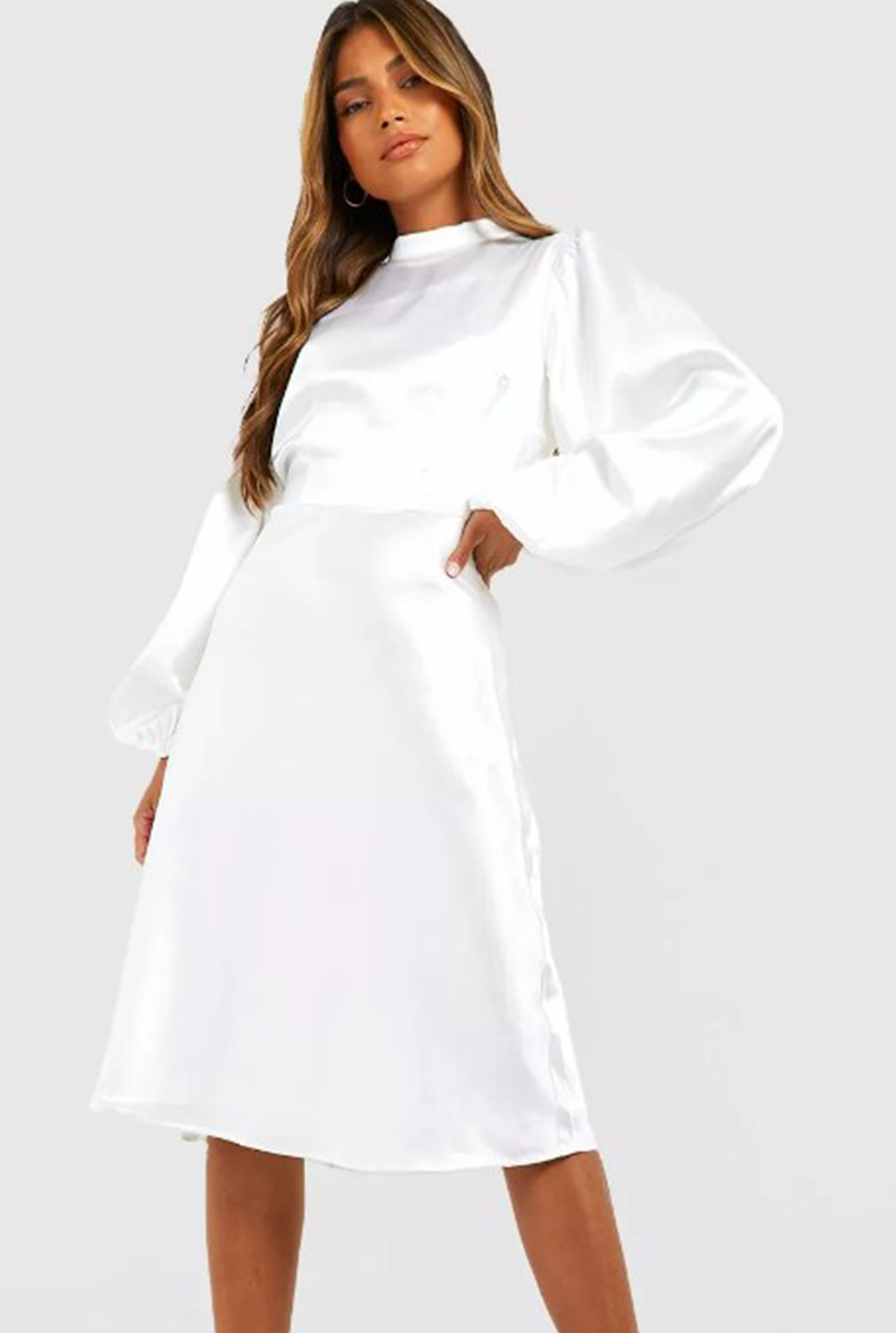 White Satin V Neck Midi Dress – Styched Fashion