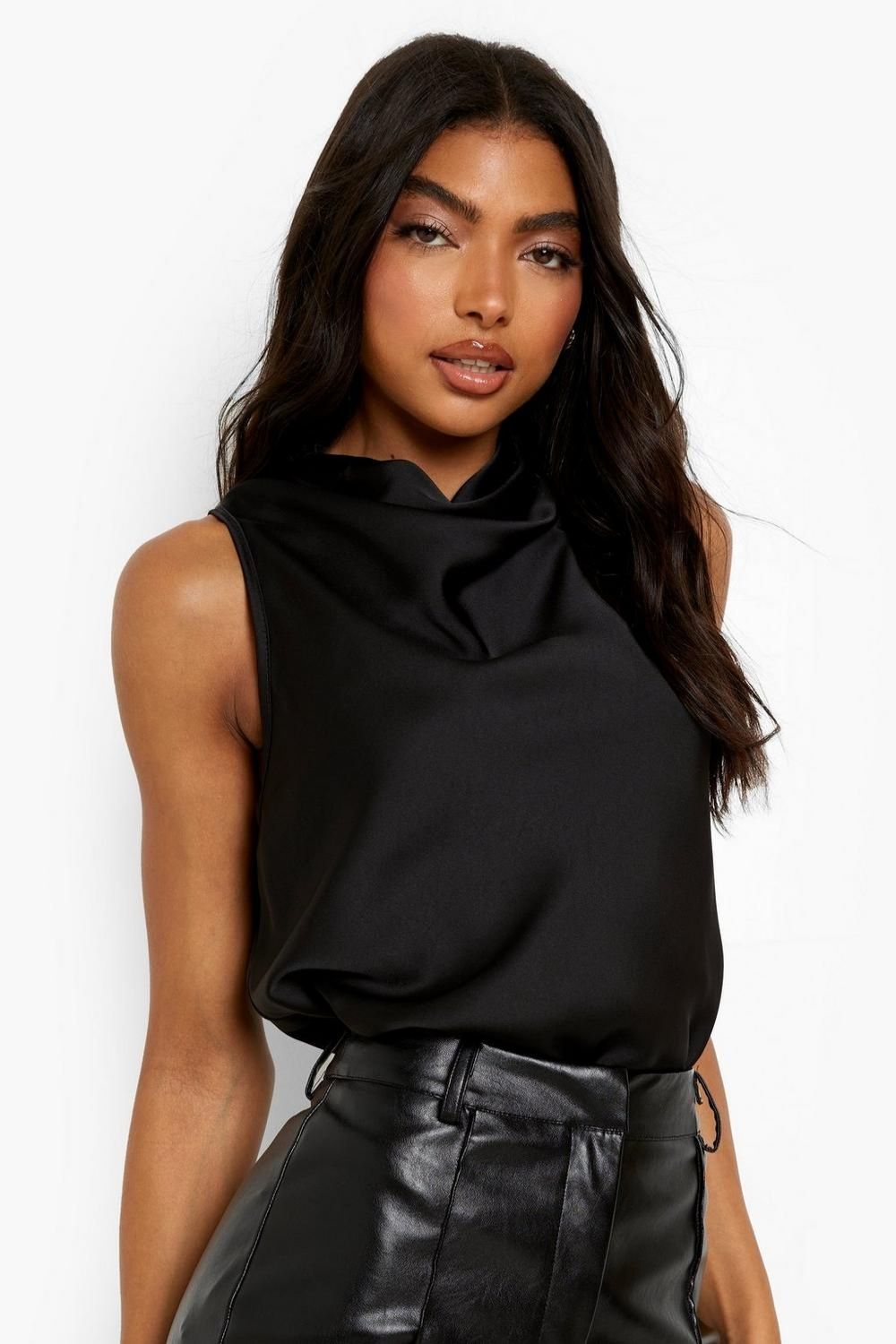 Tall Cowl Neck Sleeveless Satin Top – Styched Fashion