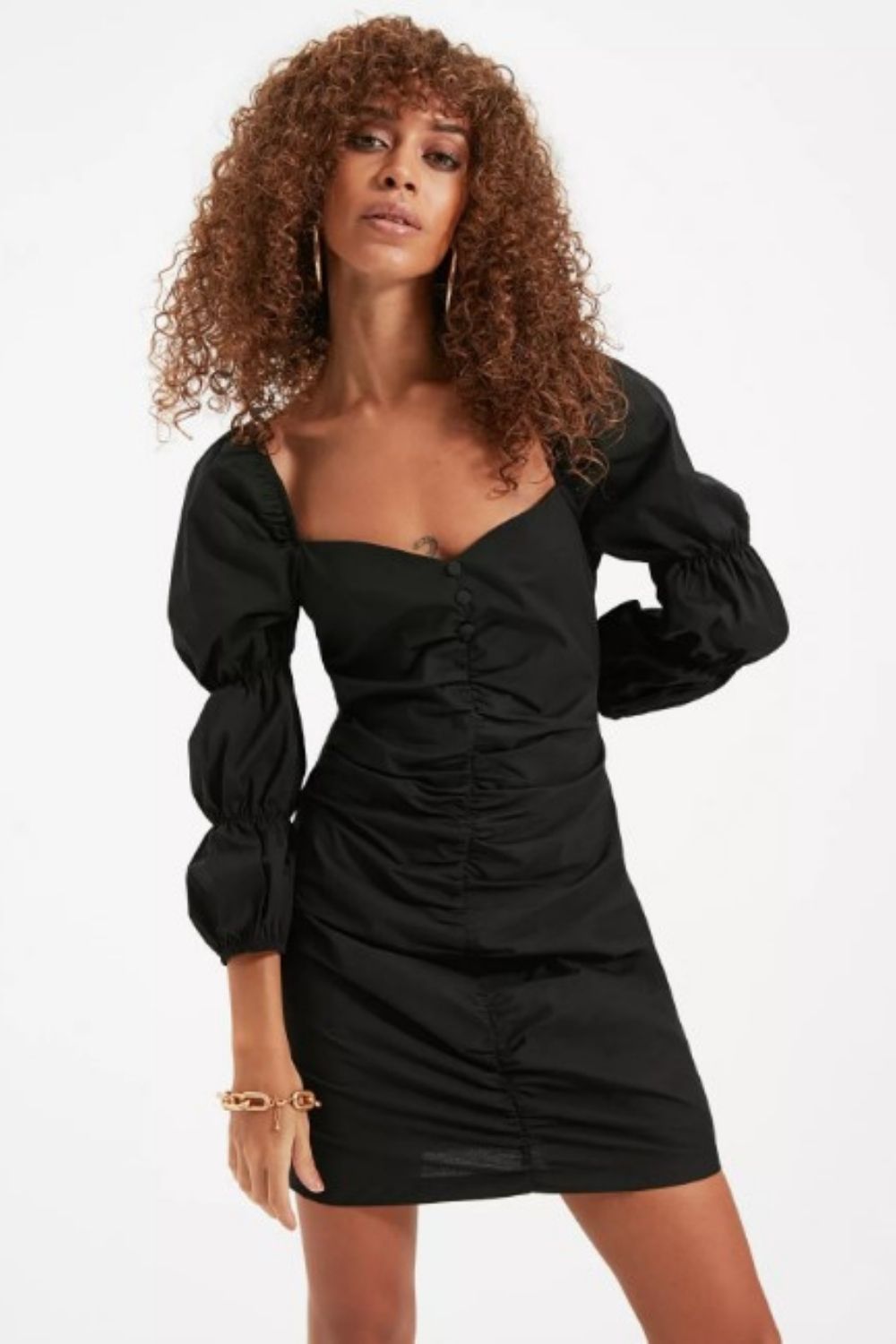 Black dress outlet with balloon sleeve