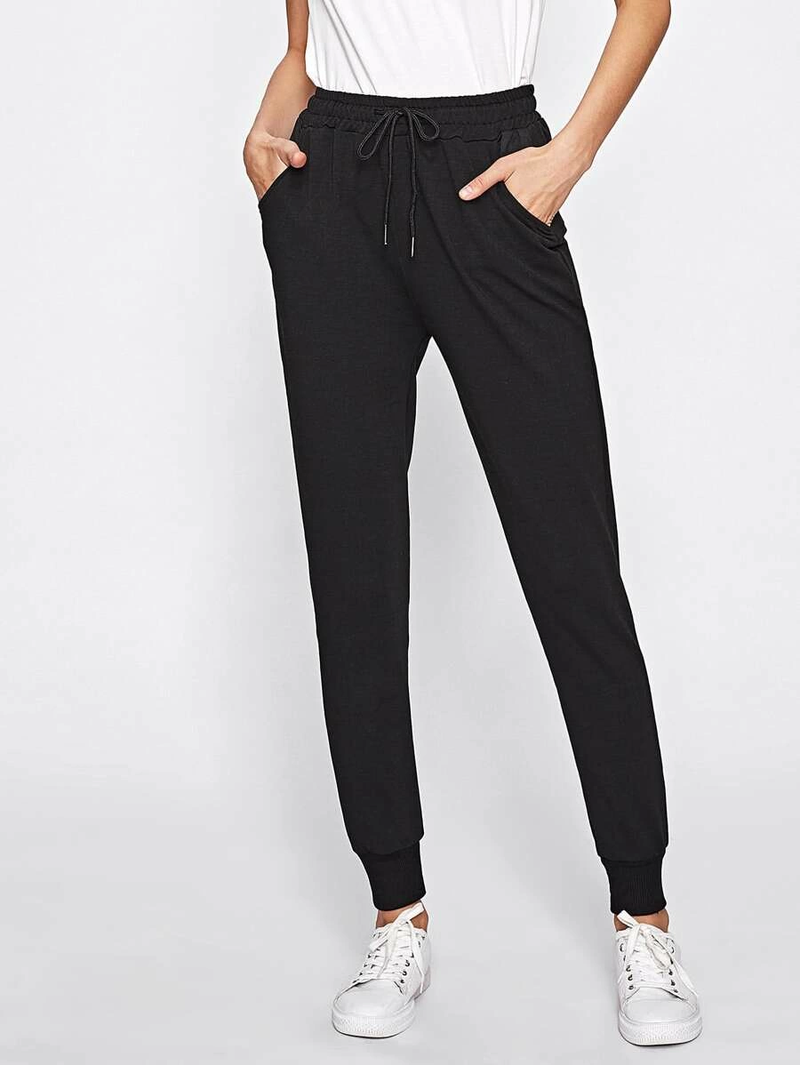 Drawstring Waist Striped Side Flap Pocket Pants – Styched Fashion