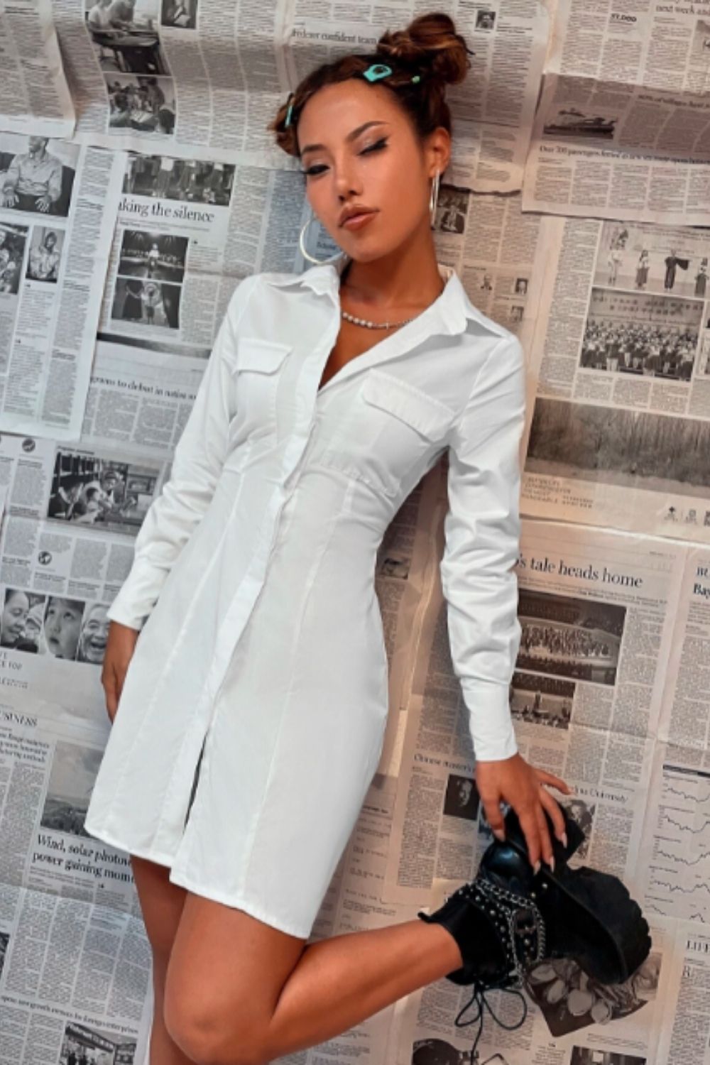 Shirt Dress In White – Styched Fashion