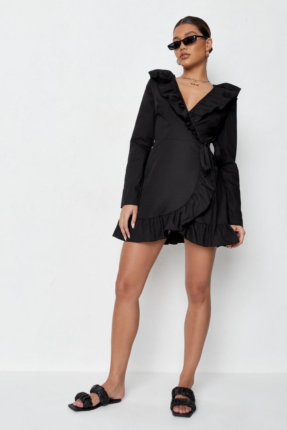 Kimono Frill Hemline Black Mini Dress – Styched Fashion