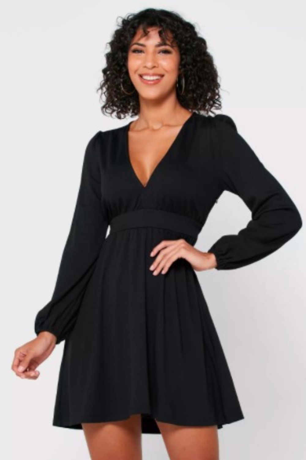 Plunge Neckline Black Top With Full Sleeve – Styched Fashion