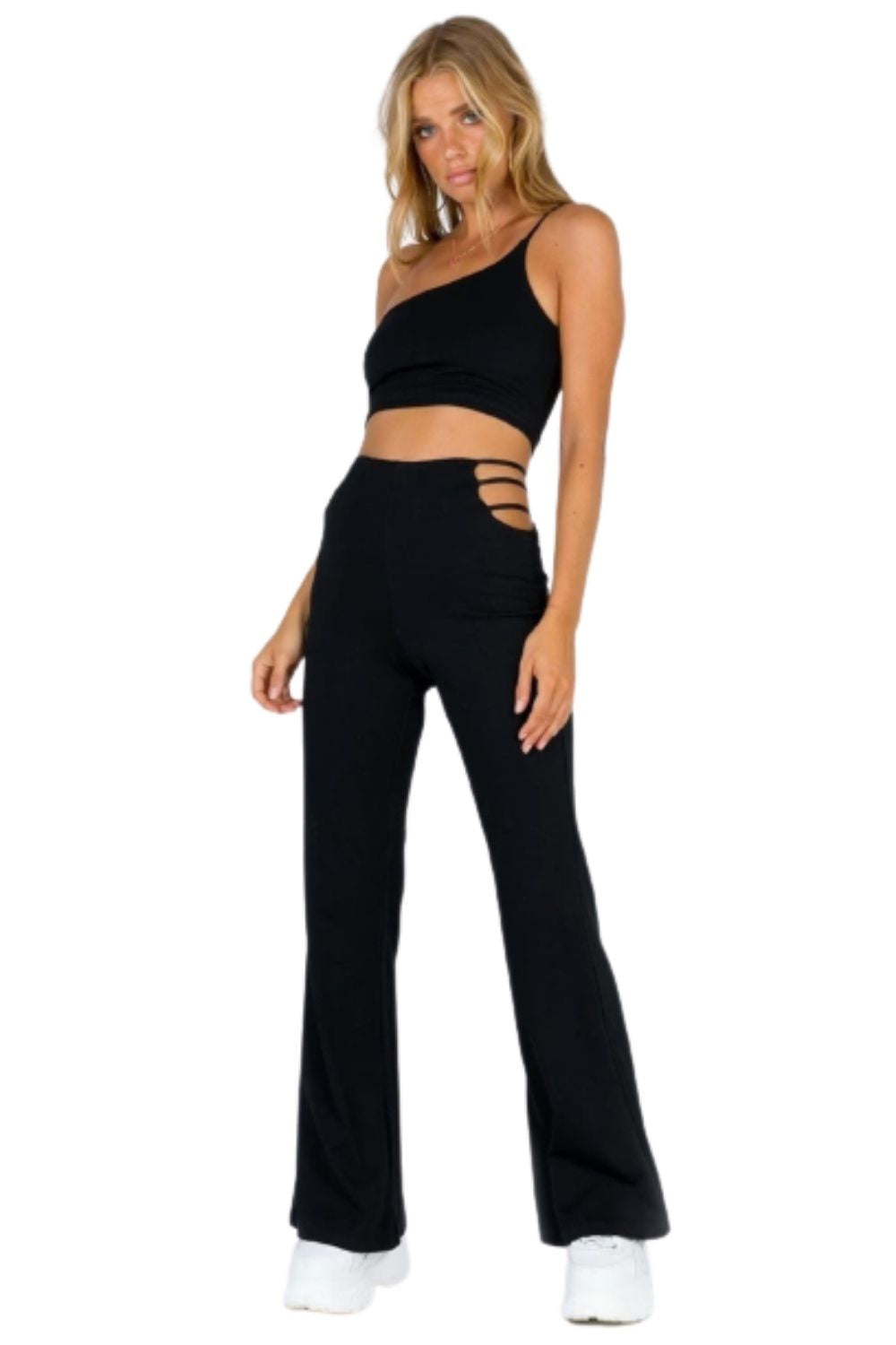 Black Trouser In Lycra With One SIde Cut Out Waist – Styched Fashion