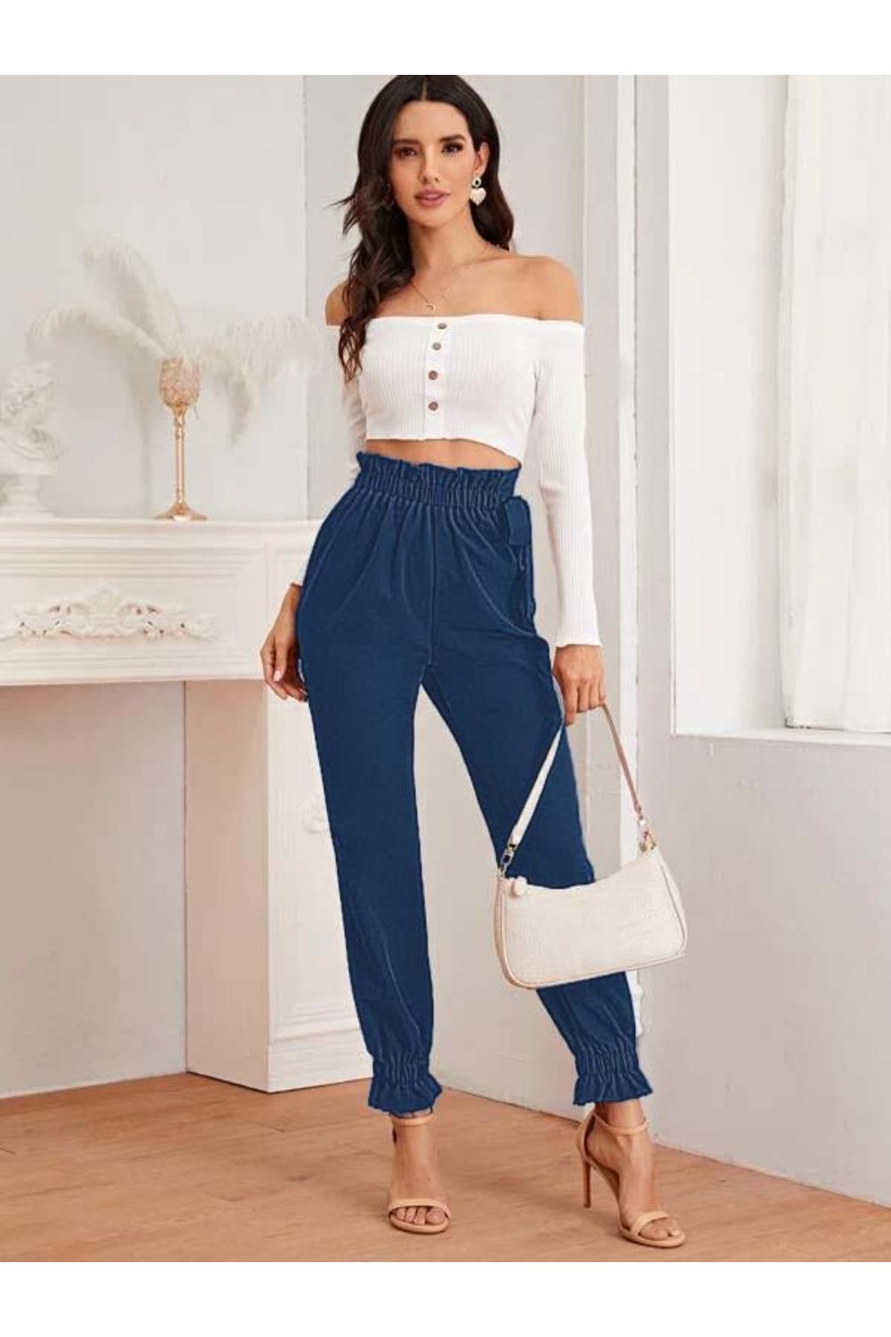 Tapered High Waist Pants In Blue