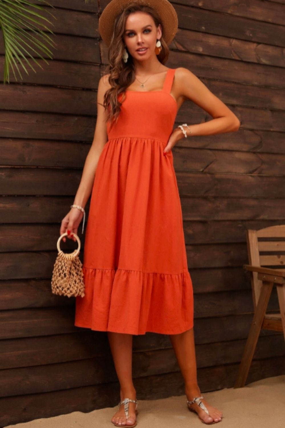 Orange Tie-back Puff Sleeve Ruffle Hem Dress – Styched Fashion