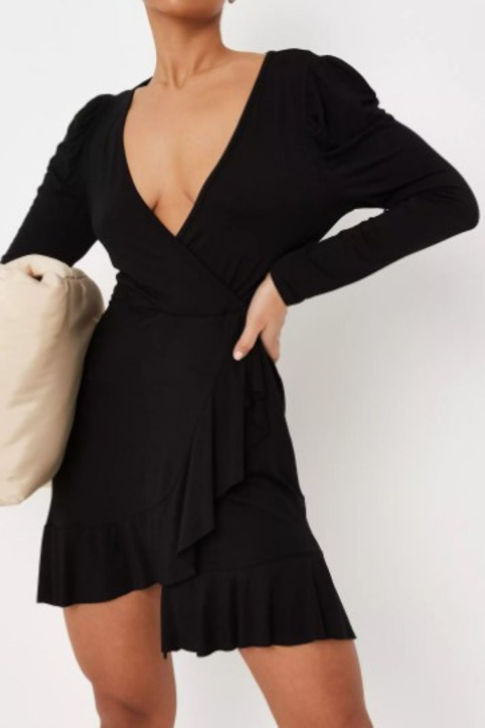 Frilled Black V Neck Deep Dress – Styched Fashion