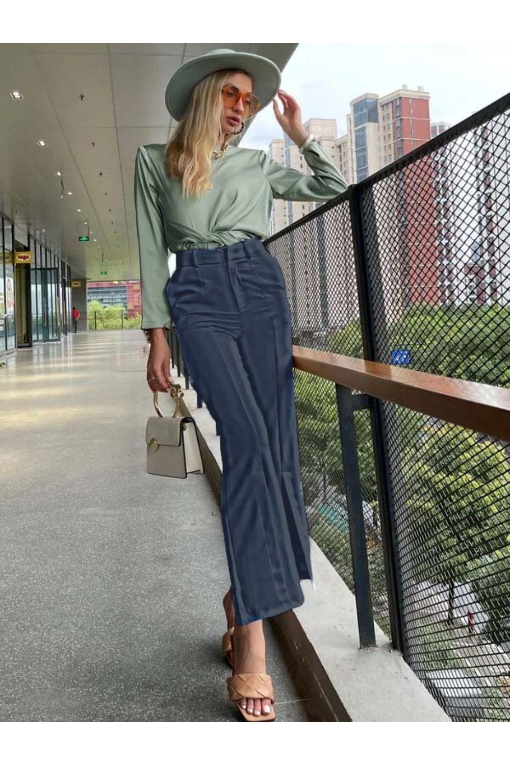 High-Rise Belted Tailored Denim Pants – Styched Fashion