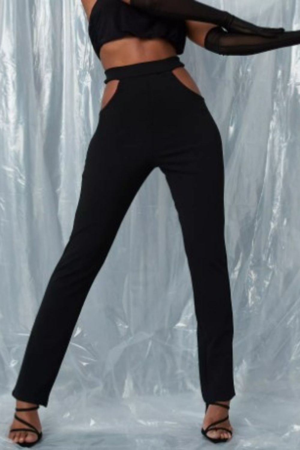 Black Trouser In Lycra With One SIde Cut Out Waist – Styched Fashion