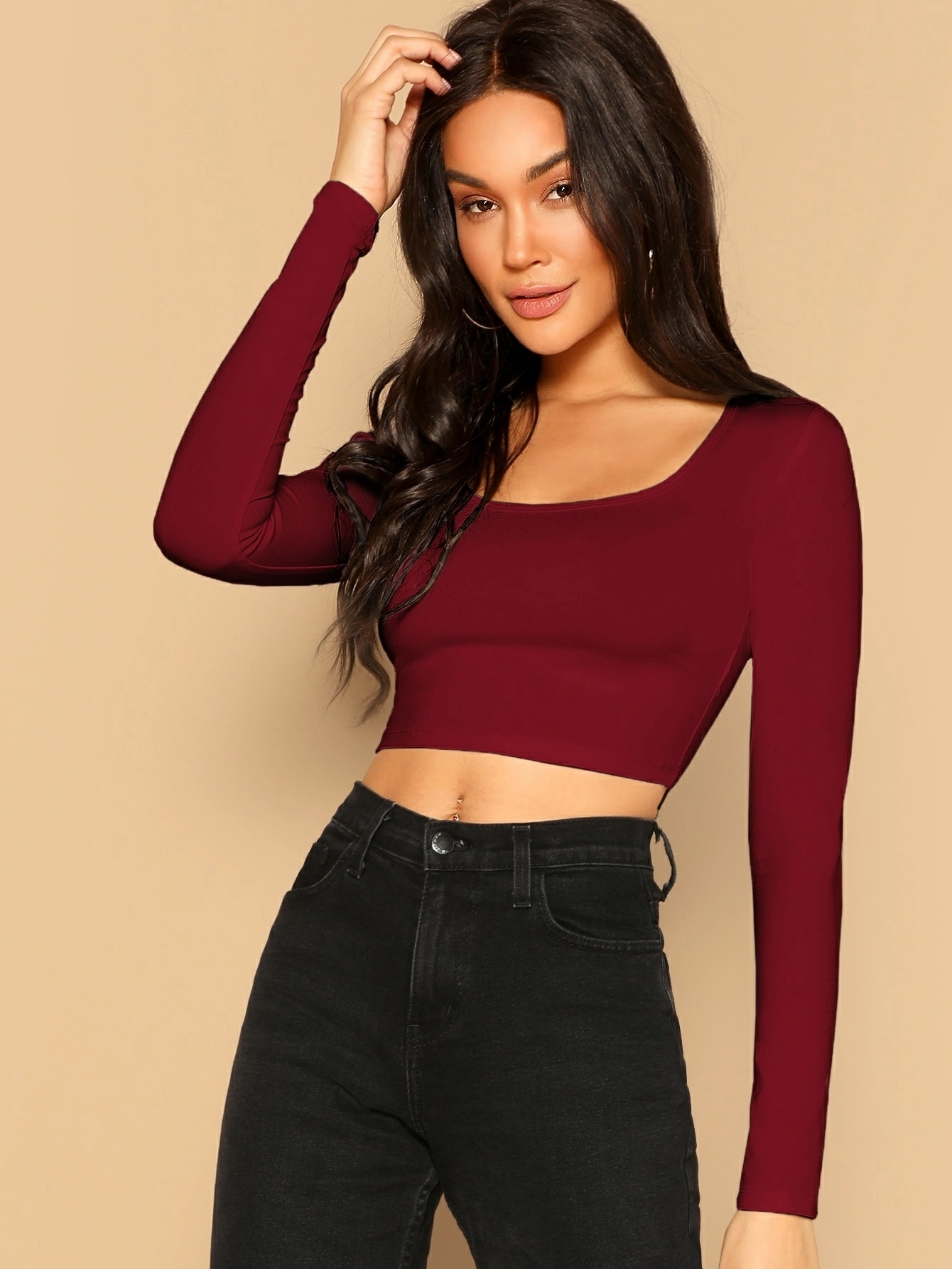 Form fitting V neck crop top maroon – Styched Fashion