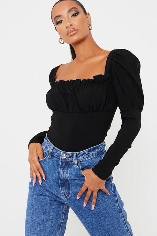 Bodysuit Black Puff Sleeve Top