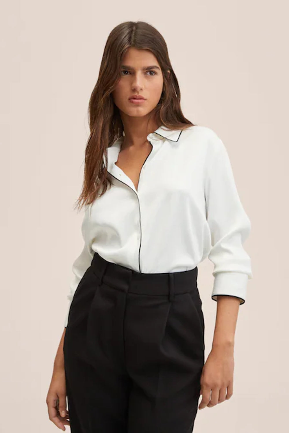 Cotton White Shirt With Black Piping – Styched Fashion