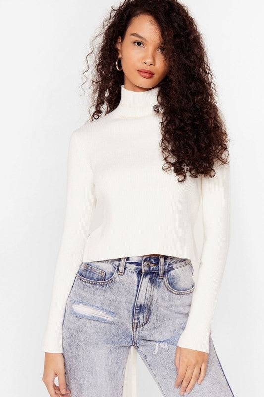 Open Tie Back Knitted 
Turtleneck Top