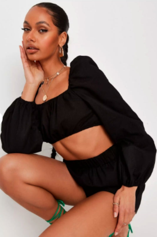 Puff Sleeve Black Crop Top