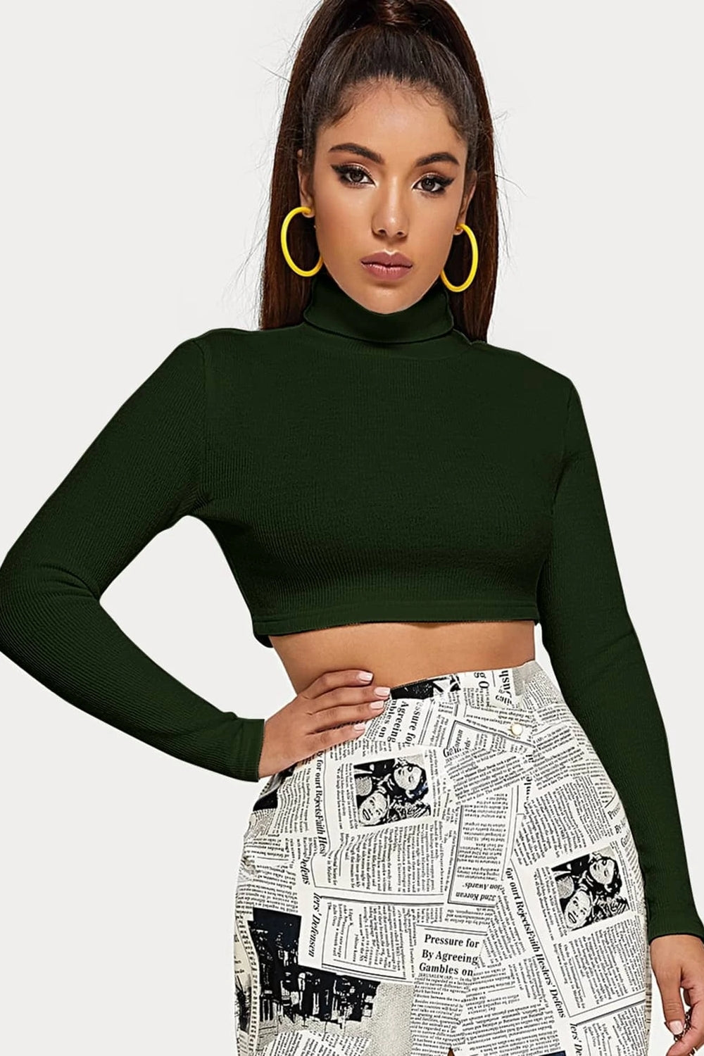 Turtle Neck Dark Green Crop Tee