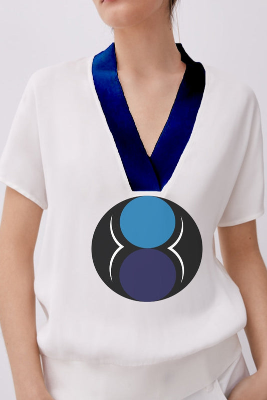 V-We White And Blue Top With Circular Graphic Print