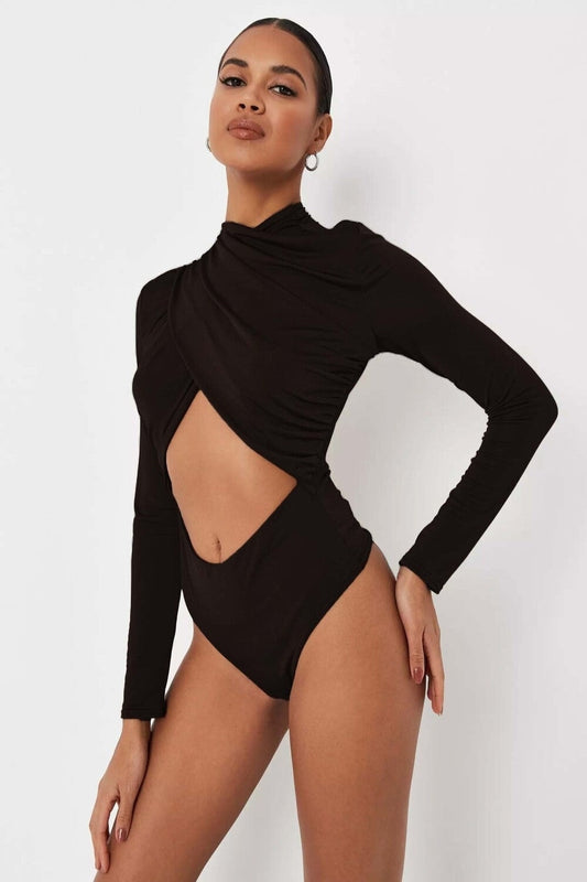 Wrap Front Cut Out Slinky Bodysuit