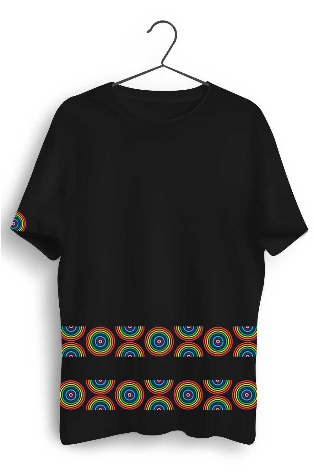 Color Circle Graphic Printed Black Tshirt