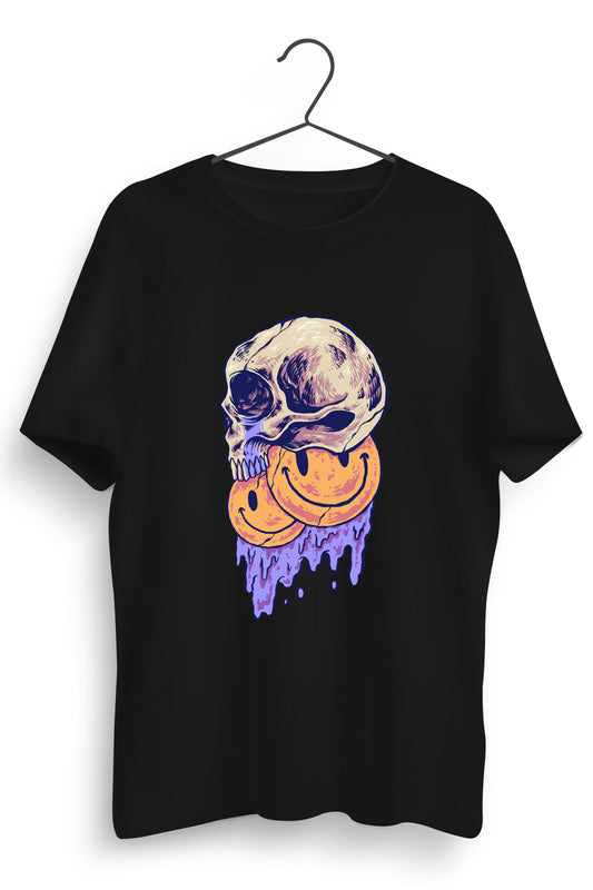 Smiley Skull Graphic Printed Black Tshirt