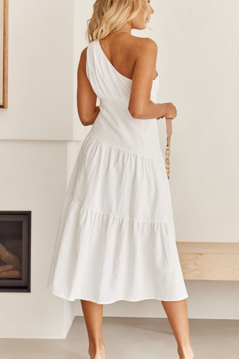 Asymmetric Shoulder White Dress