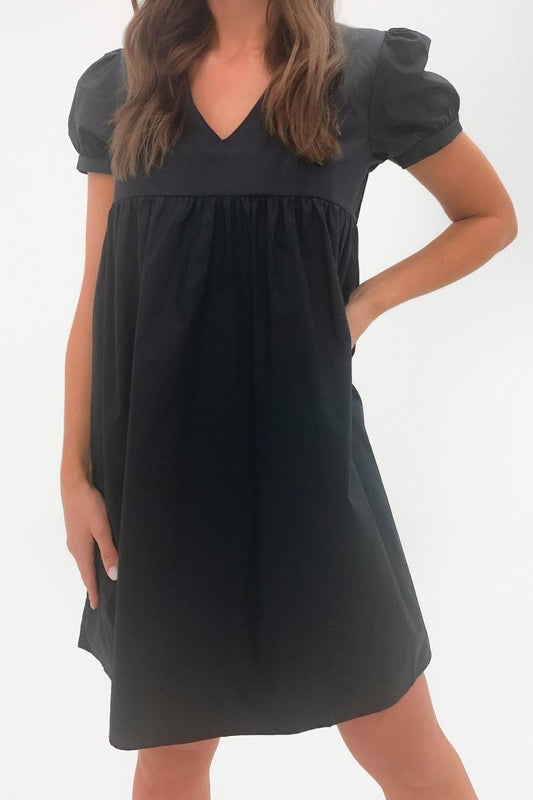 Black Puff Sleeve Mini Dress