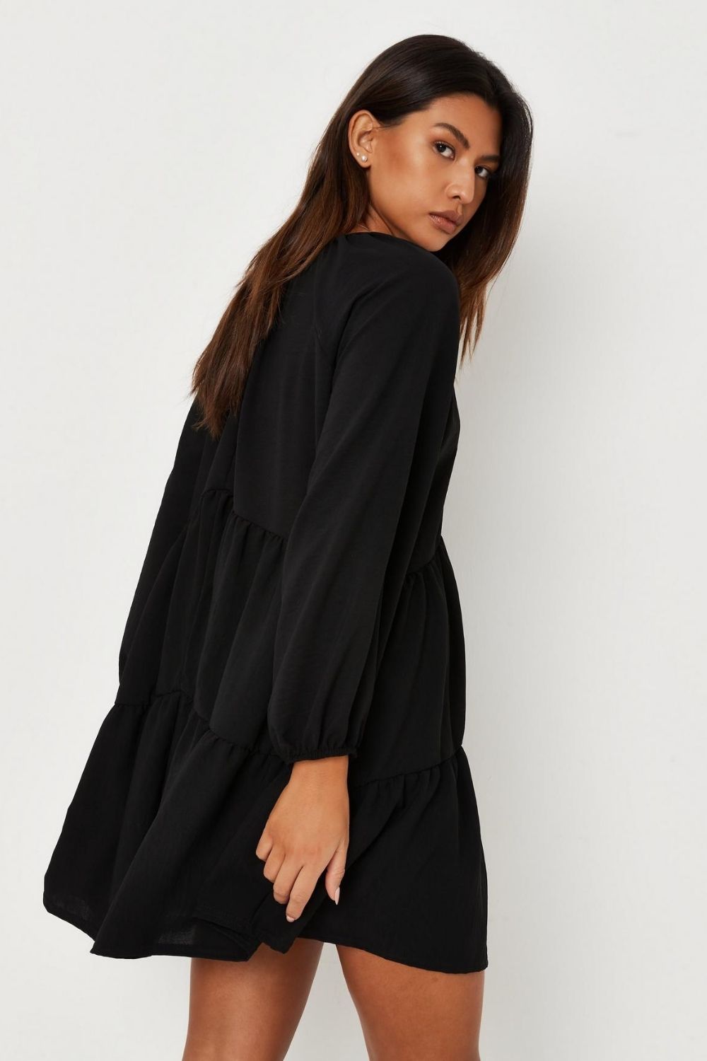 Black v outlet neck smock dress