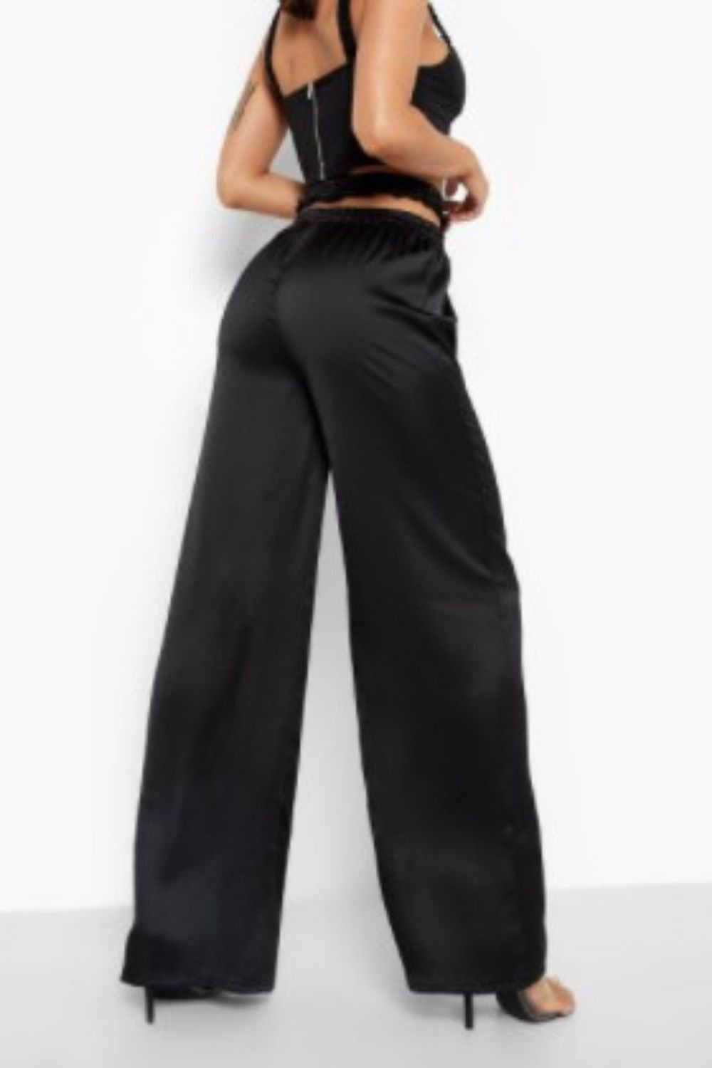 Buy Black Moss Crepe Plain Mirrorwork Trouser With Work And Belt Set For  Women by Style Junkiie Online at Aza Fashions.