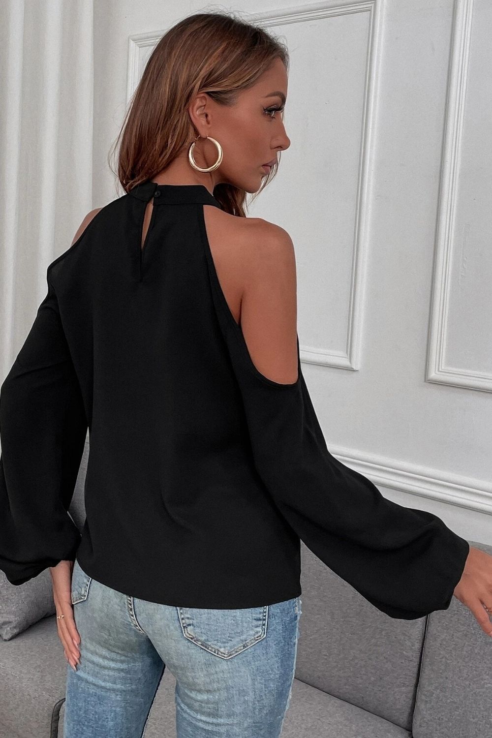 Cold Shoulder Lantern Sleeve Solid Top – Styched Fashion
