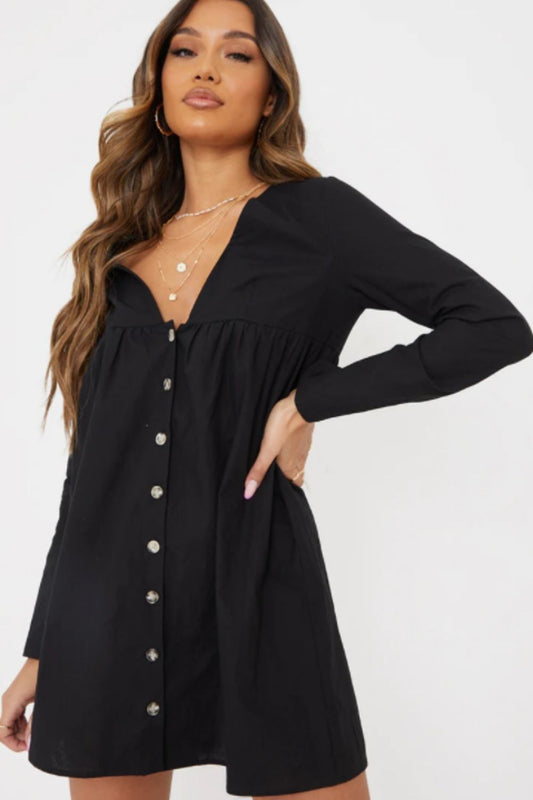 Plunge Neck Mini Regular Dress In Black