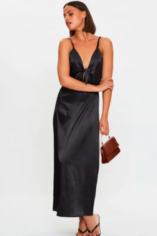 Plunge Neck Bow Cami Maxi Dress