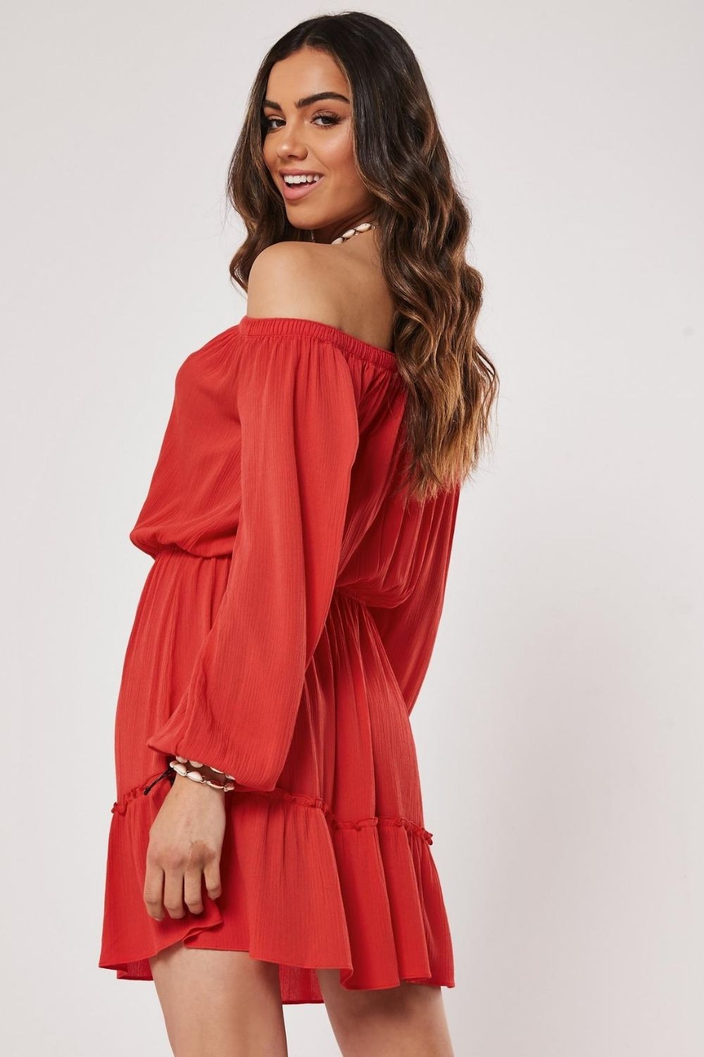 Red Off Shoulder Mini Flare Dress – Styched Fashion