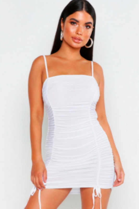 Ruched Mini White Dress