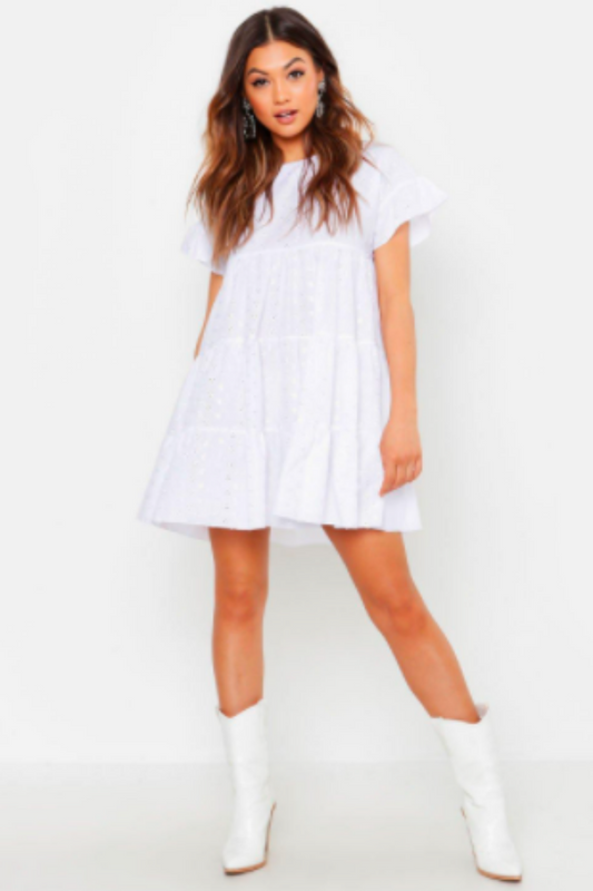 Ruffled White Mini Dress