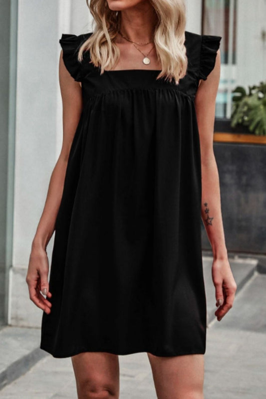 Ruffle Smock Dress Black