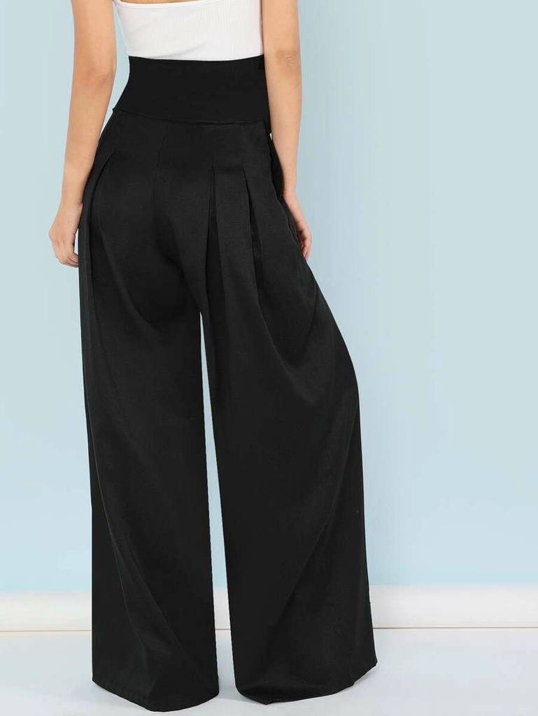 Palazzo Trousers Women Summer Casual Pleated High Waisted Wide Leg  Suspenders Trousers