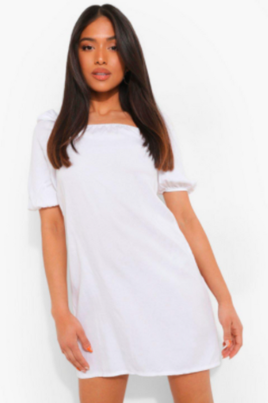 Square Neck Puff Sleeved Mini Dress