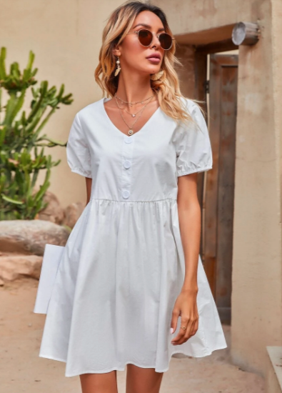 White Puff Sleeve Dress