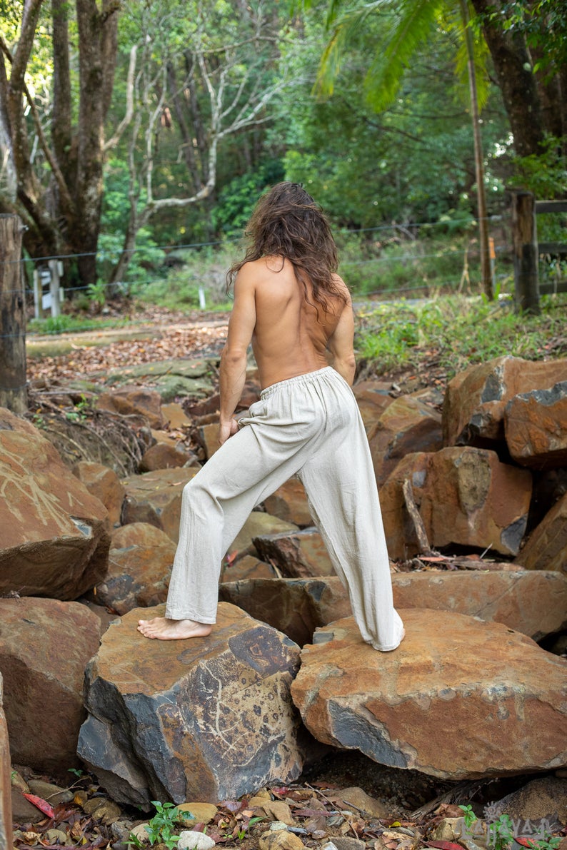 Thai Craft Warehouse - Thai Cotton Indian Yoga Pants - Chinese Zen - Brown  XL