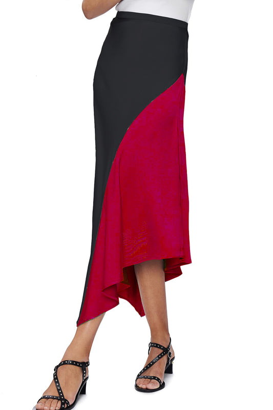 Blocked Asymmetric Skirt - Red and Black