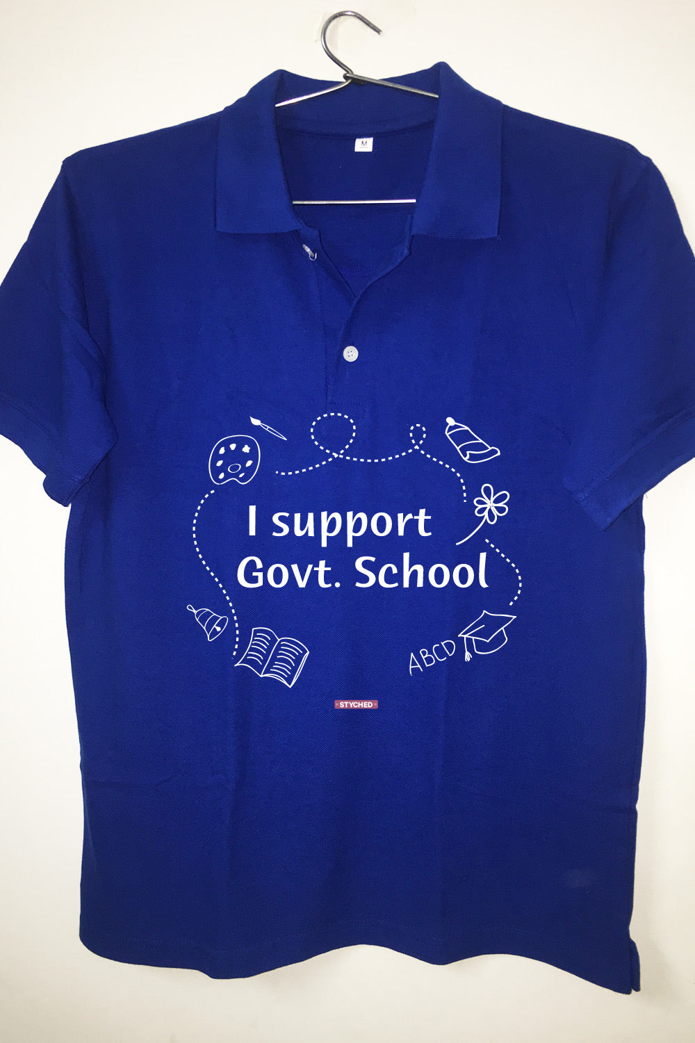 Save Govt. Schools Movement Tee - Styched in India Graphic Polo T-Shirt Blue Color