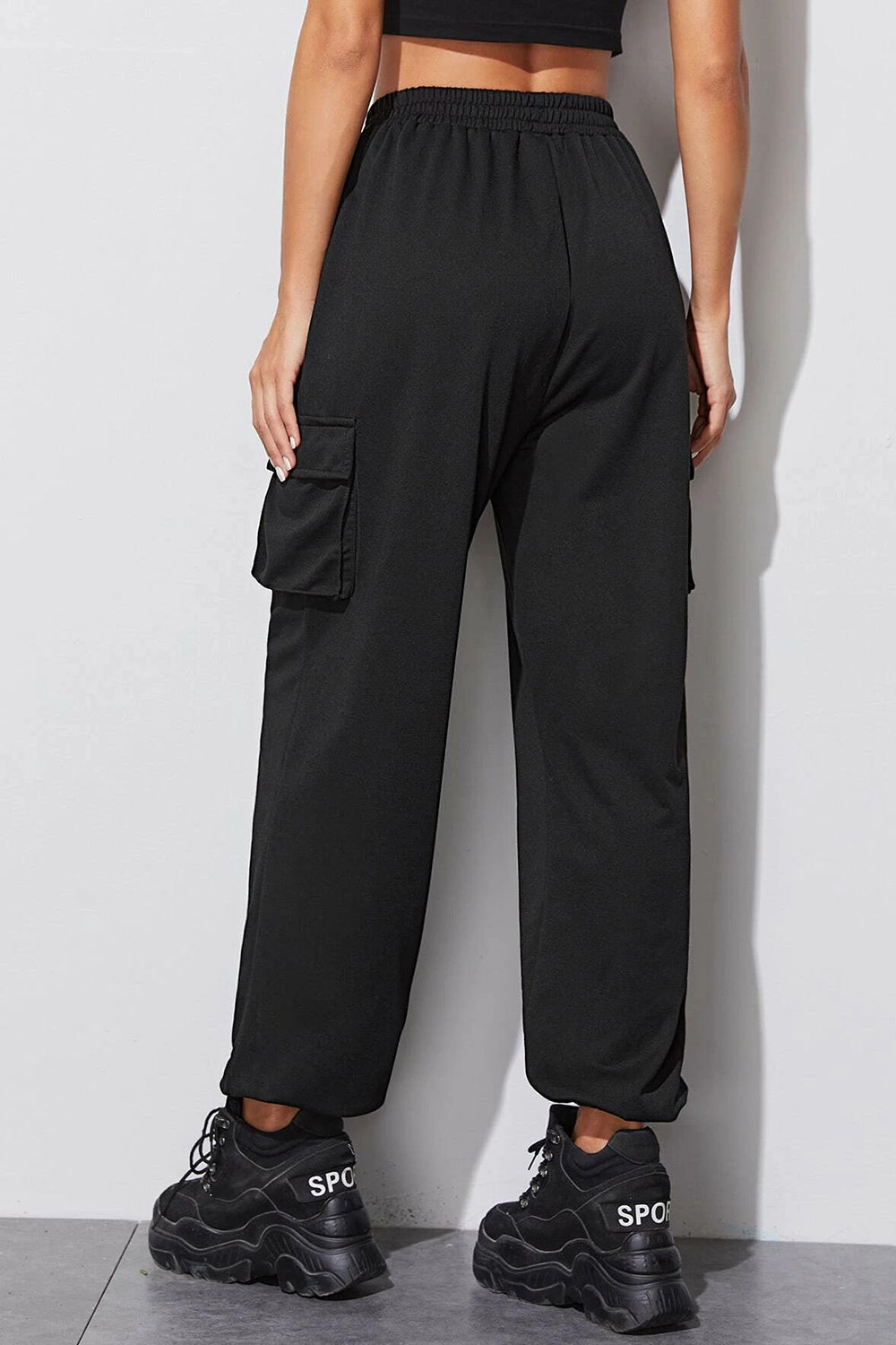 Trendsi Elastic Waist Cargo Pants Black / L