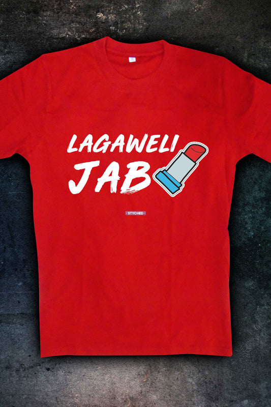 Lagaweli Jab Lipistick - Quirky Graphic T-Shirt Red Color