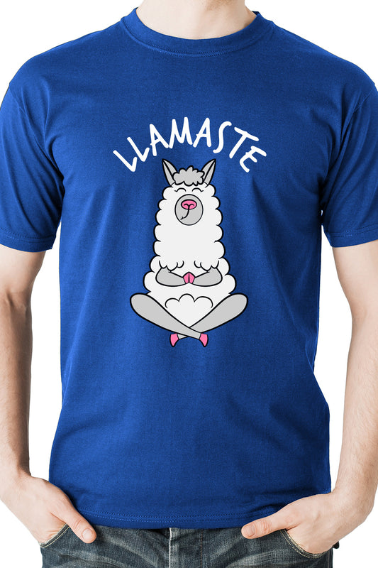 Cool Llama saying Llamaste - Blue Casual Cotton TShirt