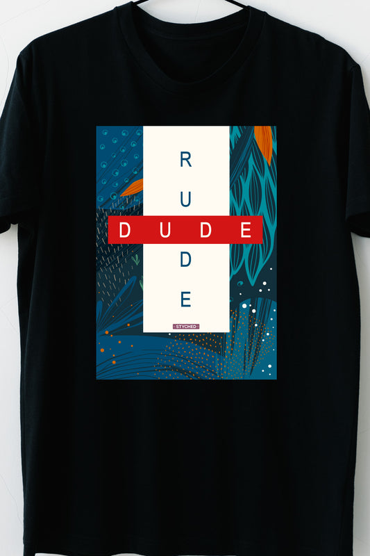 Rude Dude - Block printed Contemporary Casual TShirt Black